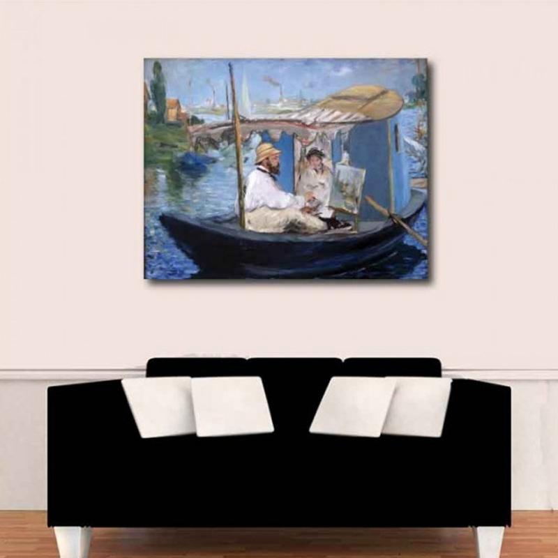 Πίνακας σε καμβά Edouard Manet - Monet works in boat(1874)